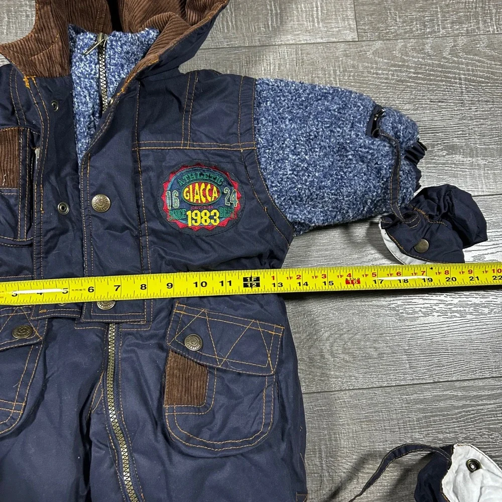 VTG Giacca Young Gallery Baby Snowsuit BuntingNavy Blue 12 Months Mittens Hooded